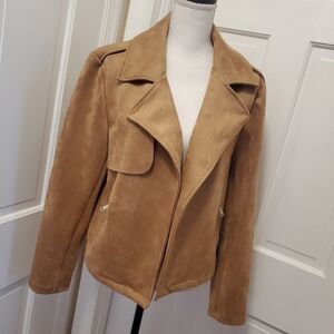 EC Bagatelle Collection Beige Suede Like Moto jacket Size Large